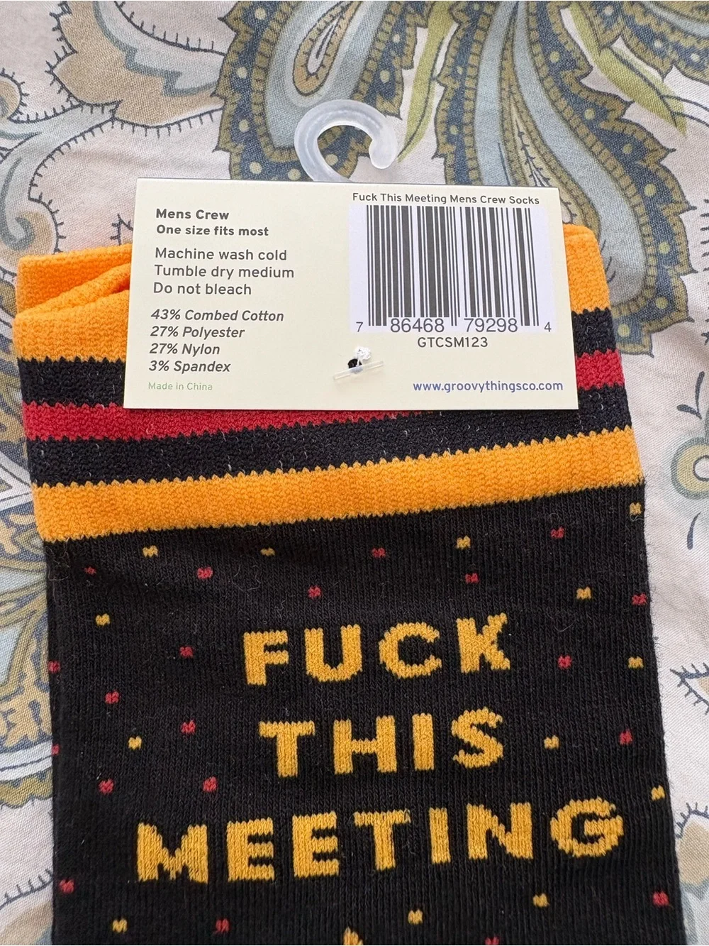 Groovy Things Men's Black & Yellow Novelty Crew Socks - 'F*** This Meeting'